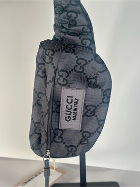 Authentic Gucci Ripstop Nylon Black GG Monogram Belt Bag